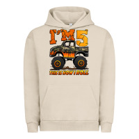 Pigment French Oak i'm five this is how i roll monster truck birthday Urban Hoodie - Jasminsmagicworld