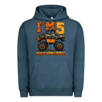 Pigment Midnight Navy i'm five this is how i roll monster truck birthday Urban Hoodie - Jasminsmagicworld