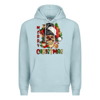 Blue Mist Merry Christmas skeleton messy bun Premium Hoodie - NancyCooperArtShop
