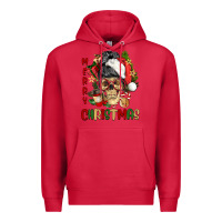 Cardinal Merry Christmas skeleton messy bun Premium Hoodie - NancyCooperArtShop