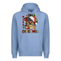 Colony Blue Merry Christmas skeleton messy bun Premium Hoodie - NancyCooperArtShop