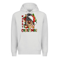 Dove Grey Merry Christmas skeleton messy bun Premium Hoodie - NancyCooperArtShop
