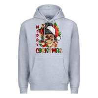 Heather Grey Merry Christmas skeleton messy bun Premium Hoodie - NancyCooperArtShop