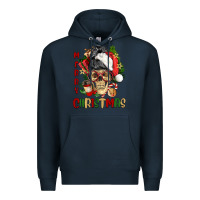 Navy Merry Christmas skeleton messy bun Premium Hoodie - NancyCooperArtShop
