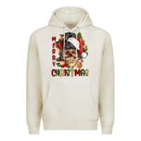 Oatmeal Heather Merry Christmas skeleton messy bun Premium Hoodie - NancyCooperArtShop