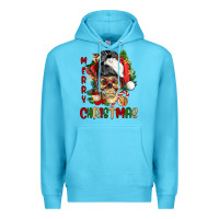 Ocean Blue Merry Christmas skeleton messy bun Premium Hoodie - NancyCooperArtShop