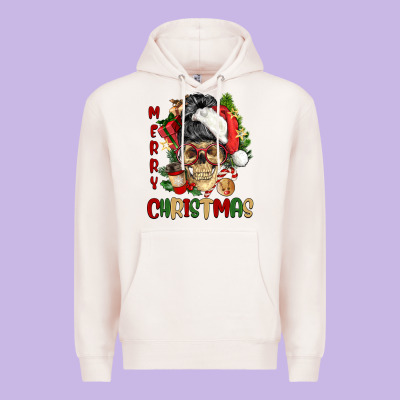 Merry Christmas Skeleton Messy Bun Premium Hoodie Designed By Nancycooperartshop
