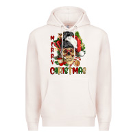 Pale Pink Merry Christmas skeleton messy bun Premium Hoodie - NancyCooperArtShop