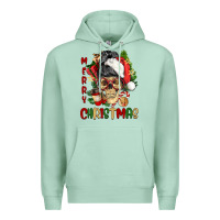Seafoam Merry Christmas skeleton messy bun Premium Hoodie - NancyCooperArtShop