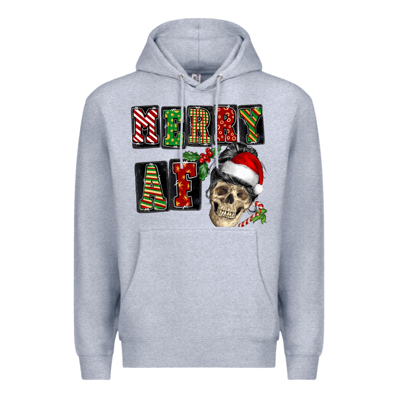 Merry Af Skeleton Messy Bun Premium Hoodie by NancyCooperArtShop | Teevron