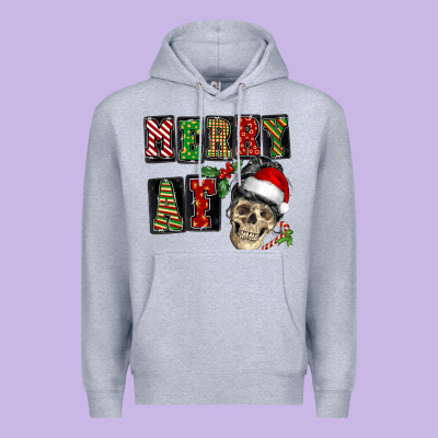 Merry Af Skeleton Messy Bun Premium Hoodie Designed By Nancycooperartshop