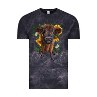 Cloud Black highland cow with sunflower Vintage Tee - RanaPortraitStore