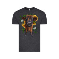 Vintage Black highland cow with sunflower Vintage Tee - RanaPortraitStore