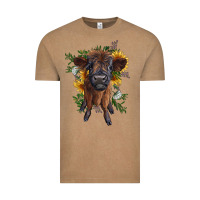Vintage Coffee highland cow with sunflower Vintage Tee - RanaPortraitStore