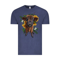 Vintage Denim highland cow with sunflower Vintage Tee - RanaPortraitStore