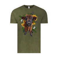 Vintage Olive highland cow with sunflower Vintage Tee - RanaPortraitStore