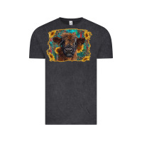 Vintage Black highland cow calf with western background Vintage Tee - RanaPortraitStore