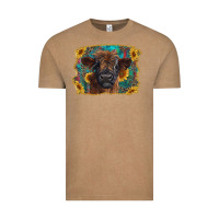 Vintage Coffee highland cow calf with western background Vintage Tee - RanaPortraitStore