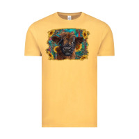 Vintage Mustard highland cow calf with western background Vintage Tee - RanaPortraitStore