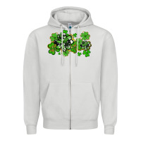 Dove Grey cowhide and leopard shamrocks Zipper Hoodie - AdoDesignShop