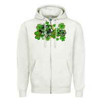 Oatmeal Heather cowhide and leopard shamrocks Zipper Hoodie - AdoDesignShop