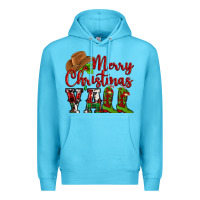 Ocean Blue Merry Christmas Y'all Cowboy Premium Hoodie - MaliasSmallBusiness
