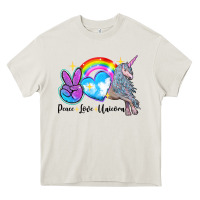 Cream peace love unicorn Heavy Core Tee - LillyAllenDesigns