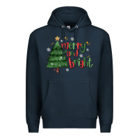 Navy Merry And Bright Premium Hoodie - MaliasSmallBusiness