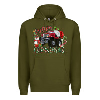 Army Green Merry Christmas Monster Truck Premium Hoodie - MaliasSmallBusiness