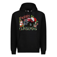 Black Merry Christmas Monster Truck Premium Hoodie - MaliasSmallBusiness