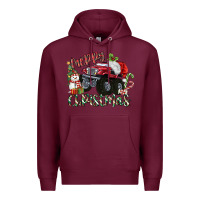 Burgundy Merry Christmas Monster Truck Premium Hoodie - MaliasSmallBusiness