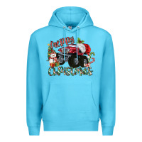 Ocean Blue Merry Christmas Monster Truck Premium Hoodie - MaliasSmallBusiness