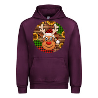 Mauve Wine cute reindeer head Christmas Urban Hoodie - Jasminsmagicworld