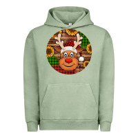 Pigment Oil Green cute reindeer head Christmas Urban Hoodie - Jasminsmagicworld