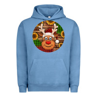 Pigment Pebble Blue cute reindeer head Christmas Urban Hoodie - Jasminsmagicworld