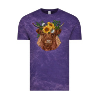 Cloud Purple highland cow with sunflowers Vintage Tee - RanaPortraitStore
