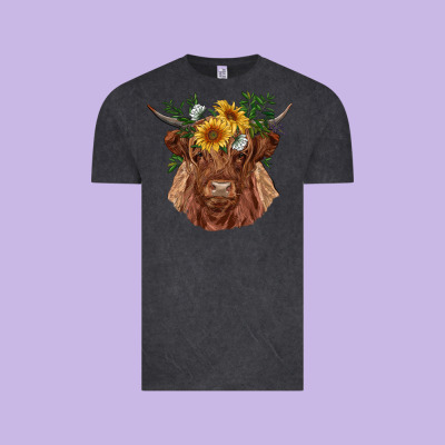 Highland Cow With Sunflowers Vintage Tee Designed By Ranaportraitstore