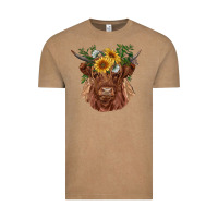 Vintage Coffee highland cow with sunflowers Vintage Tee - RanaPortraitStore