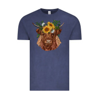Vintage Denim highland cow with sunflowers Vintage Tee - RanaPortraitStore