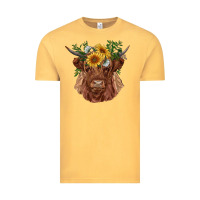 Vintage Mustard highland cow with sunflowers Vintage Tee - RanaPortraitStore