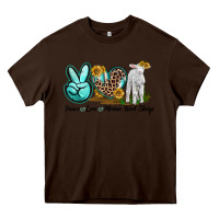 Chocolate Brown Peace Love Merino Wool Sheep Heavy Core Tee - LillyAllenDesigns