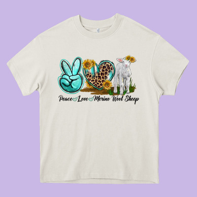 Peace Love Merino Wool Sheep Heavy Core Tee Designed By Lillyallendesigns