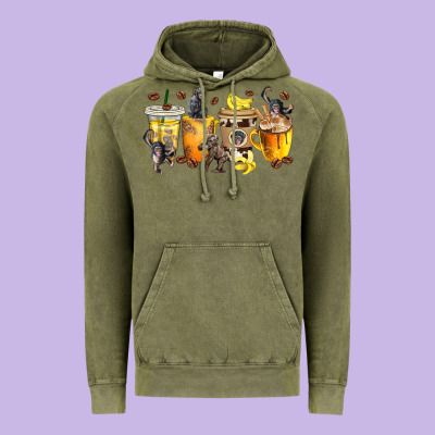 Monkey Coffee Cups Vintage Hoodie Designed By Texasbilliewilder