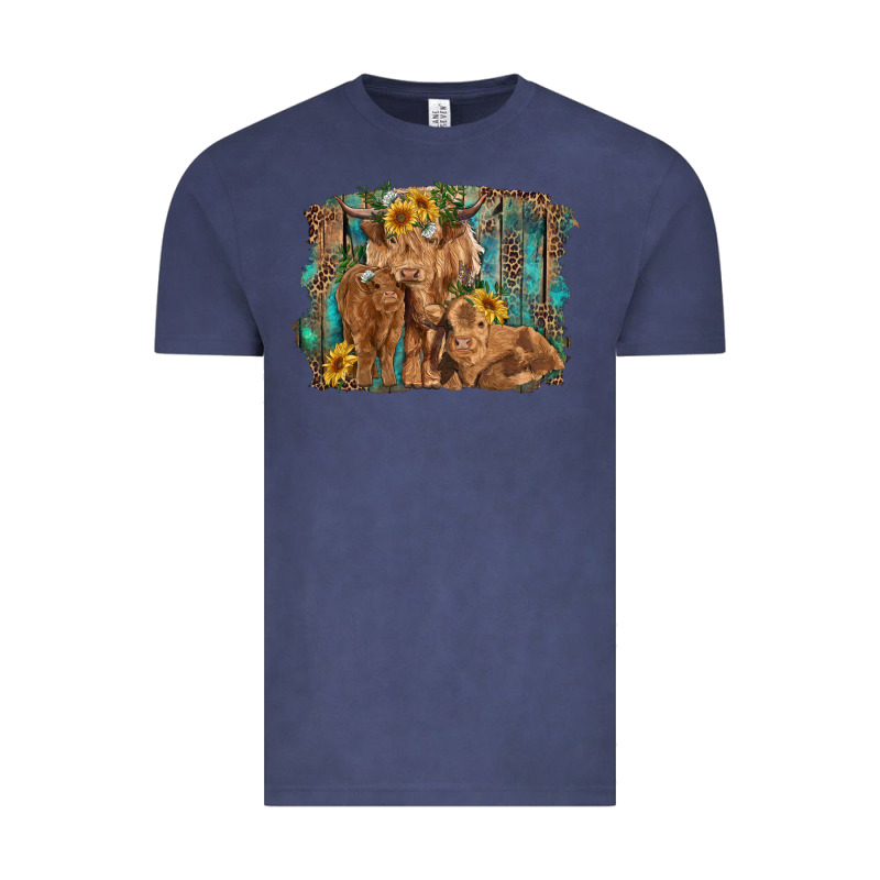Highland Cow Family Cattle And Calf With Sunflower And Turquoise Backg Vintage Tee by RanaPortraitStore | Teevron