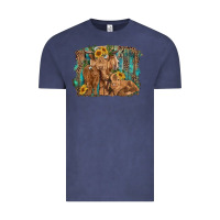 Vintage Denim highland cow family cattle and calf with sunflower and turquoise backg Vintage Tee - RanaPortraitStore