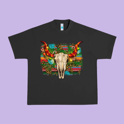 Western Christmas Bull Skull Urban Heavy Tee Designed By Ranaportraitstore