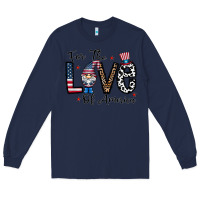 Navy for the lovee of america gnome Long Sleeve Tee - CowhideDigitalArt