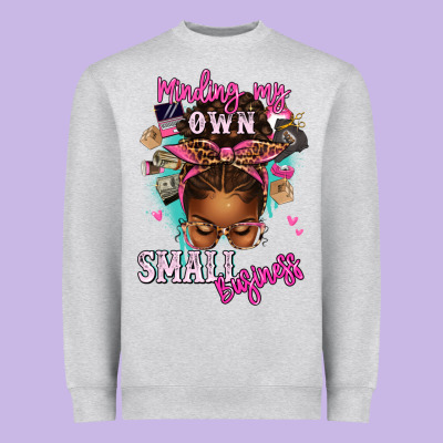 Minding My Own Small Business Afro Messy Bun Heavyweight Sweatshirt Designed By Texasbilliewilder