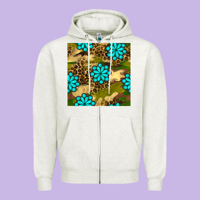 Camouflage Leopard Gemstone Seamless Pattern Zipper Hoodie Designed By Bundleandbundleshop