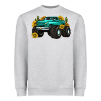 Heather Grey monster truck with sunflower western Heavyweight Sweatshirt - texasbilliewilder